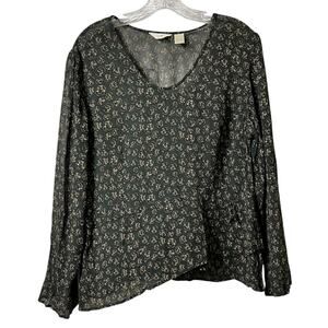 J Jill‎ Long Sleeve Semi Sheer Peplum Style Top L (2651)